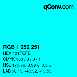 カラーコード: RGB 1 252 251 | qconv.com