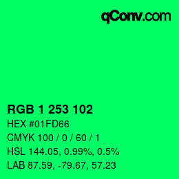 カラーコード: RGB 1 253 102 | qconv.com