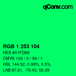 Color code: RGB 1 253 104 | qconv.com