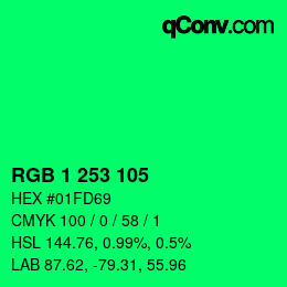 Farbcode: RGB 1 253 105 | qconv.com