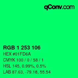 Color code: RGB 1 253 106 | qconv.com