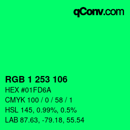カラーコード: RGB 1 253 106 | qconv.com