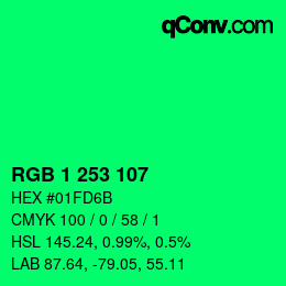 Color code: RGB 1 253 107 | qconv.com