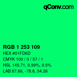 カラーコード: RGB 1 253 109 | qconv.com