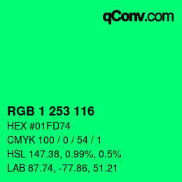 Color code: RGB 1 253 116 | qconv.com