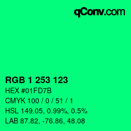 Color code: RGB 1 253 123 | qconv.com