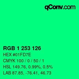 Color code: RGB 1 253 126 | qconv.com