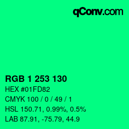 カラーコード: RGB 1 253 130 | qconv.com