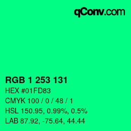 カラーコード: RGB 1 253 131 | qconv.com
