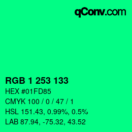 Color code: RGB 1 253 133 | qconv.com