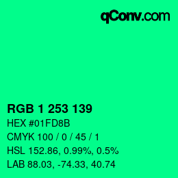 カラーコード: RGB 1 253 139 | qconv.com
