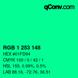 カラーコード: RGB 1 253 148 | qconv.com