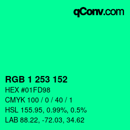 カラーコード: RGB 1 253 152 | qconv.com