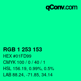カラーコード: RGB 1 253 153 | qconv.com
