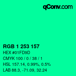 カラーコード: RGB 1 253 157 | qconv.com