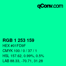 カラーコード: RGB 1 253 159 | qconv.com