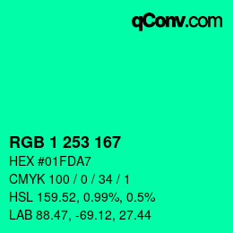 カラーコード: RGB 1 253 167 | qconv.com