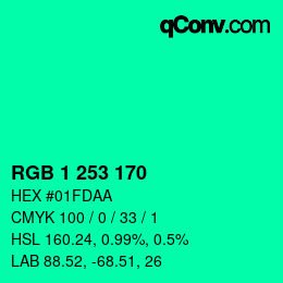 Código de color: RGB 1 253 170 | qconv.com