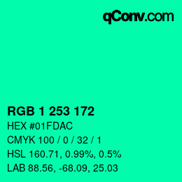 カラーコード: RGB 1 253 172 | qconv.com