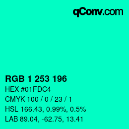 カラーコード: RGB 1 253 196 | qconv.com