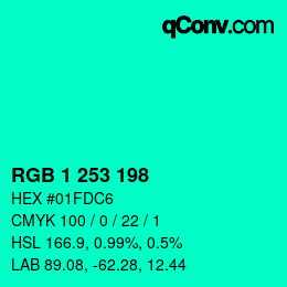 カラーコード: RGB 1 253 198 | qconv.com