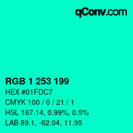 カラーコード: RGB 1 253 199 | qconv.com