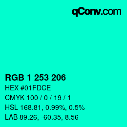 カラーコード: RGB 1 253 206 | qconv.com
