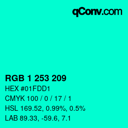 カラーコード: RGB 1 253 209 | qconv.com