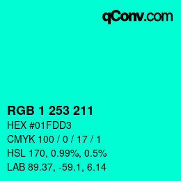 カラーコード: RGB 1 253 211 | qconv.com