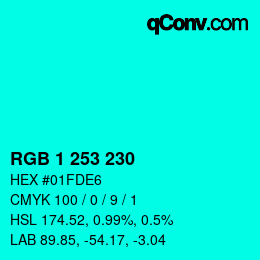 カラーコード: RGB 1 253 230 | qconv.com