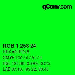 カラーコード: RGB 1 253 24 | qconv.com