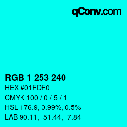 カラーコード: RGB 1 253 240 | qconv.com