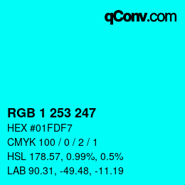 カラーコード: RGB 1 253 247 | qconv.com