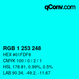 カラーコード: RGB 1 253 248 | qconv.com