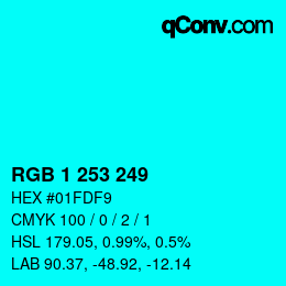 Farbcode: RGB 1 253 249 | qconv.com