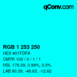 Color code: RGB 1 253 250 | qconv.com