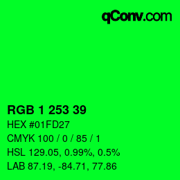 カラーコード: RGB 1 253 39 | qconv.com