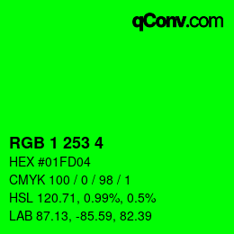 Color code: RGB 1 253 4 | qconv.com