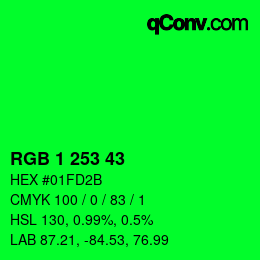 カラーコード: RGB 1 253 43 | qconv.com