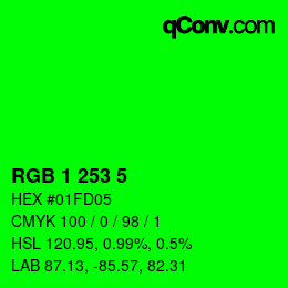 Color code: RGB 1 253 5 | qconv.com