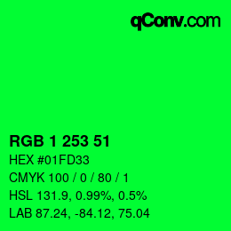 Color code: RGB 1 253 51 | qconv.com