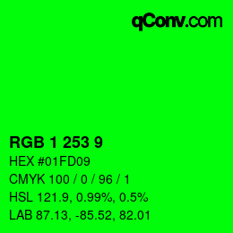 カラーコード: RGB 1 253 9 | qconv.com