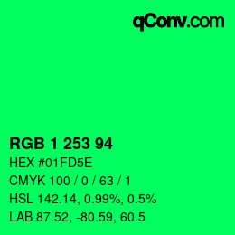 Color code: RGB 1 253 94 | qconv.com