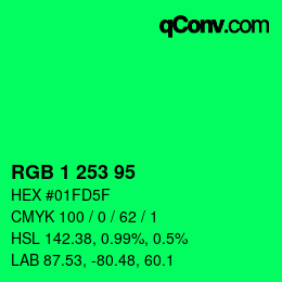 カラーコード: RGB 1 253 95 | qconv.com