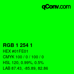 颜色代码: RGB 1 254 1 | qconv.com