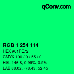 颜色代码: RGB 1 254 114 | qconv.com