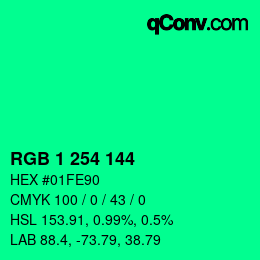 颜色代码: RGB 1 254 144 | qconv.com
