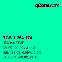 颜色代码: RGB 1 254 174 | qconv.com