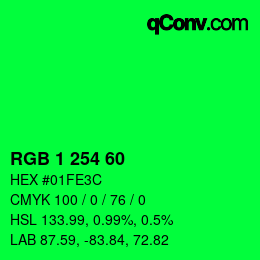 颜色代码: RGB 1 254 60 | qconv.com
