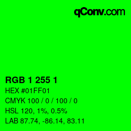 颜色代码: RGB 1 255 1 | qconv.com
